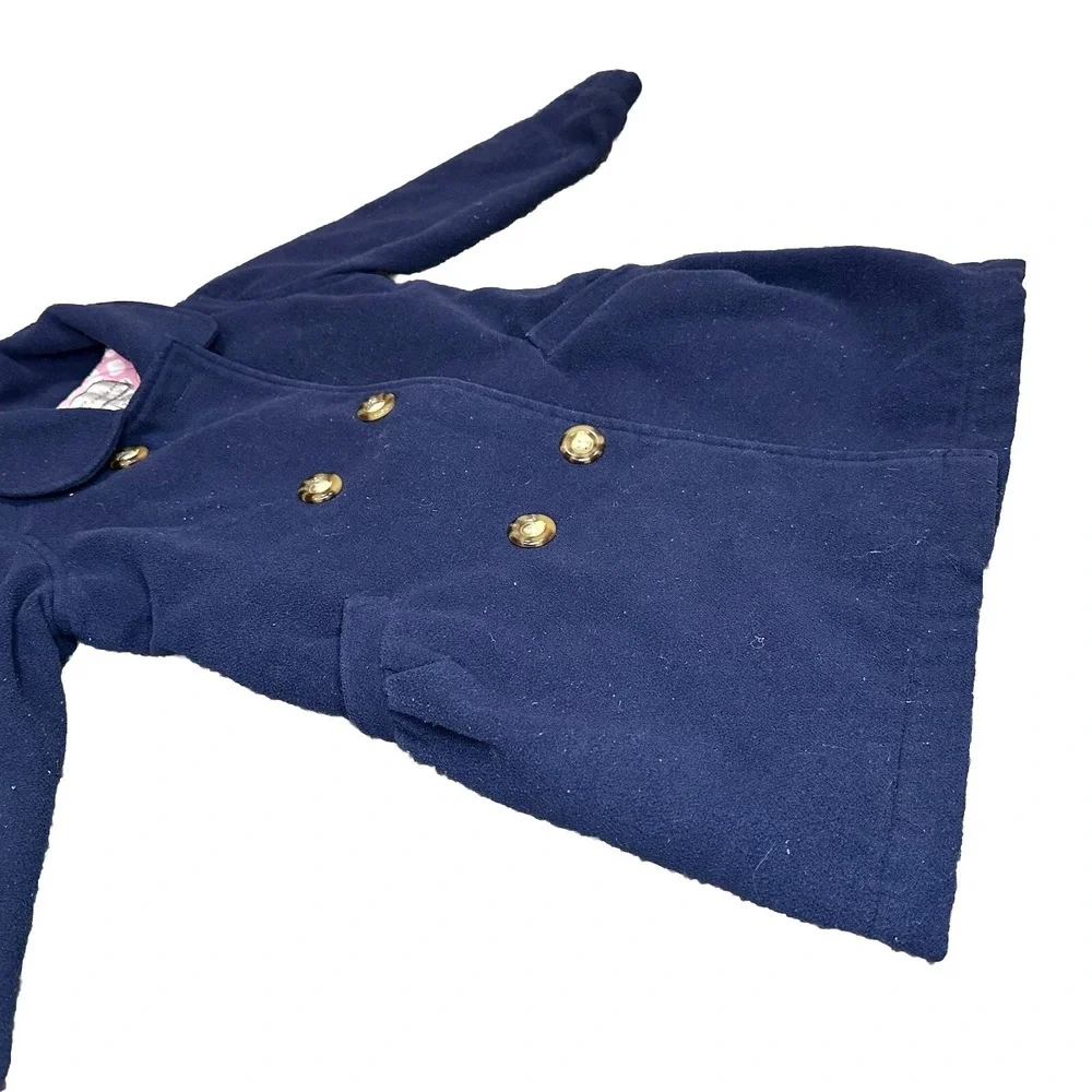 Pea Coat Girls Size 5 Navy Pink‎ Polka Dot Zip Up double Breasted trenchcoat